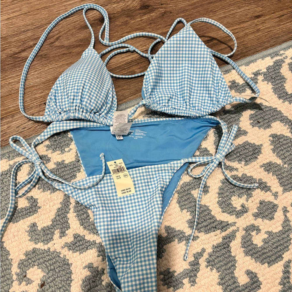 NWT Aerie Light Blue Gingham Swimwear